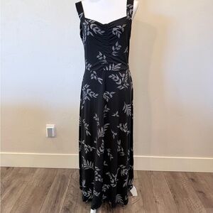 41 Hawthorn Black Maxi Dress with Gray Leaf Print